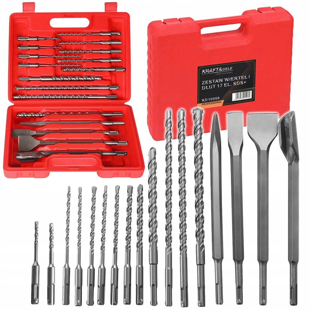 SET DI TRAPANI A SCALPELLO PER CEMENTO ARMATO A PUNTA PIATTA 17 PEZZI SDS+ VALIGETTA SDS PLUS