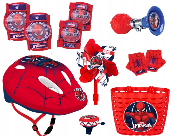 Spiderman Kask Rękawiczki Koszyk Trąbka Ochraniacze Dzwonek Wiatrak Zestaw