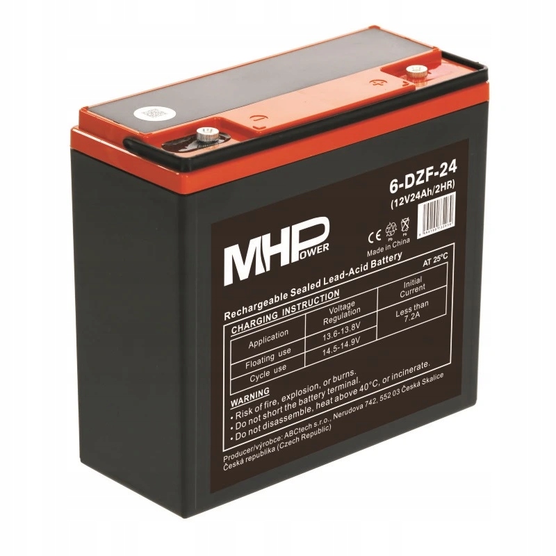 MHPower 6-DZF-24 Trakční gelová baterie 12V/24Ah, Terminál D2 M5, Deep Cy