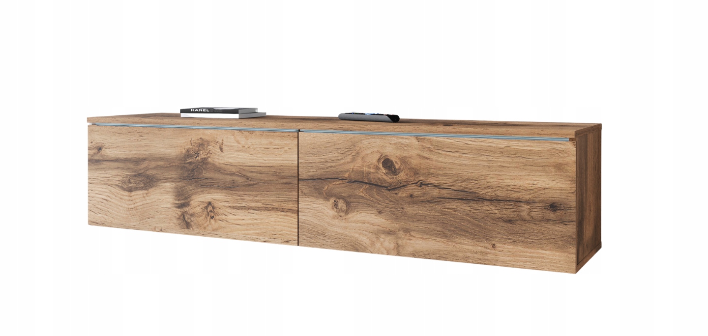 Rtv skříňka 140 cm 2-dveřová bezúchytková dub wotan mat univerzální s Led