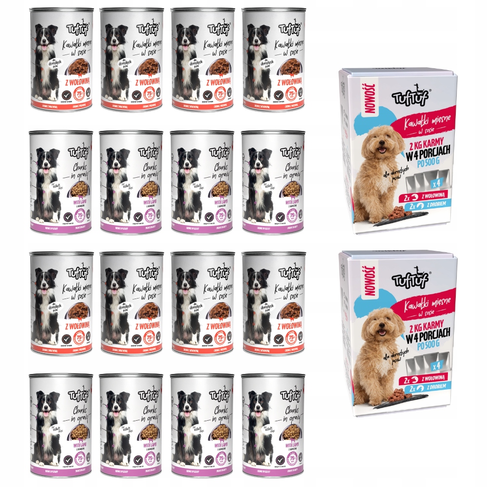 Levně Vlhké Krmivo Pro Psa Tuf TUF|16x415G Hovězí A Jehněčí Maso 2x Box 4x500G