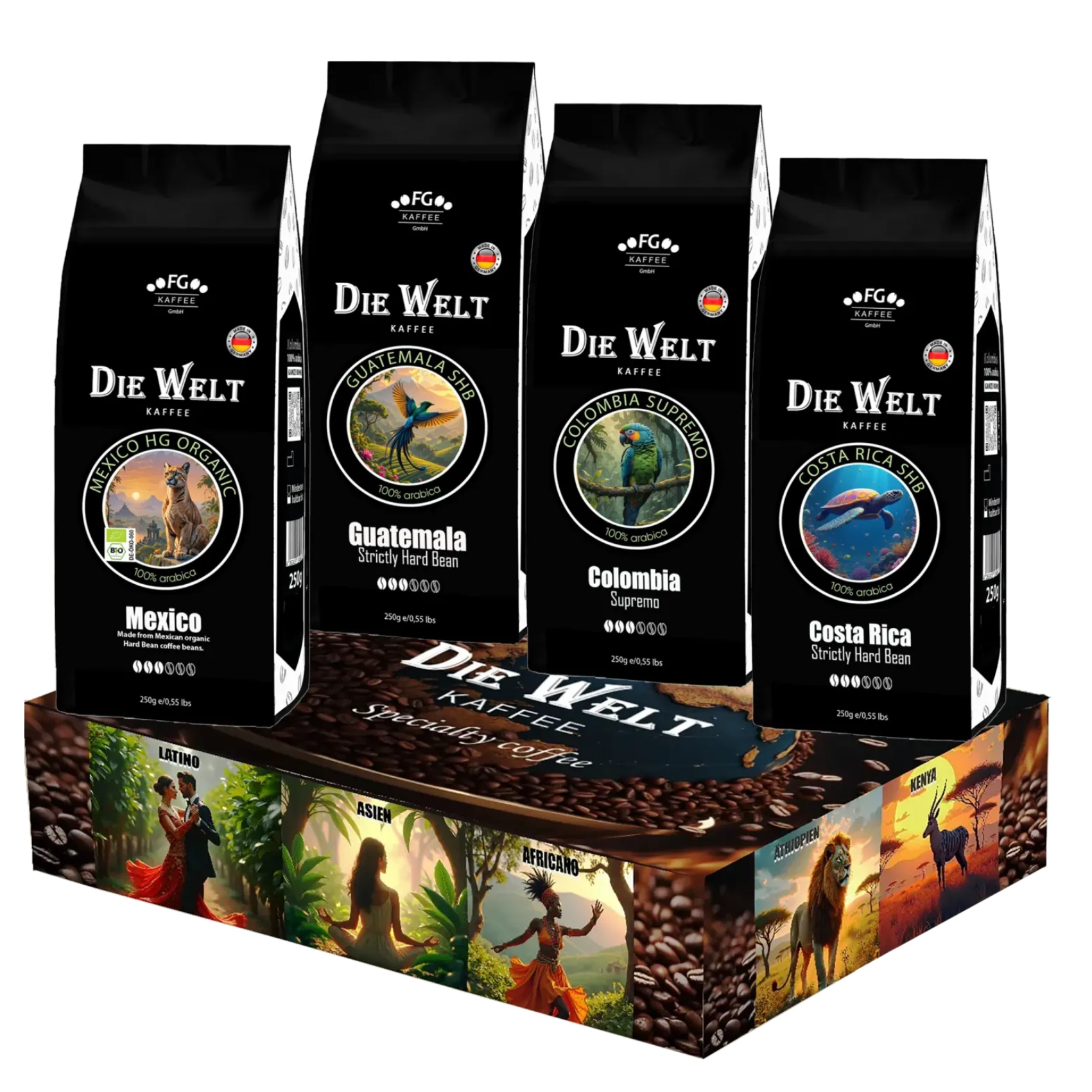 Sada káva 1 kg Arabika Die Welt Kaffee Set Latino 4x 250 g