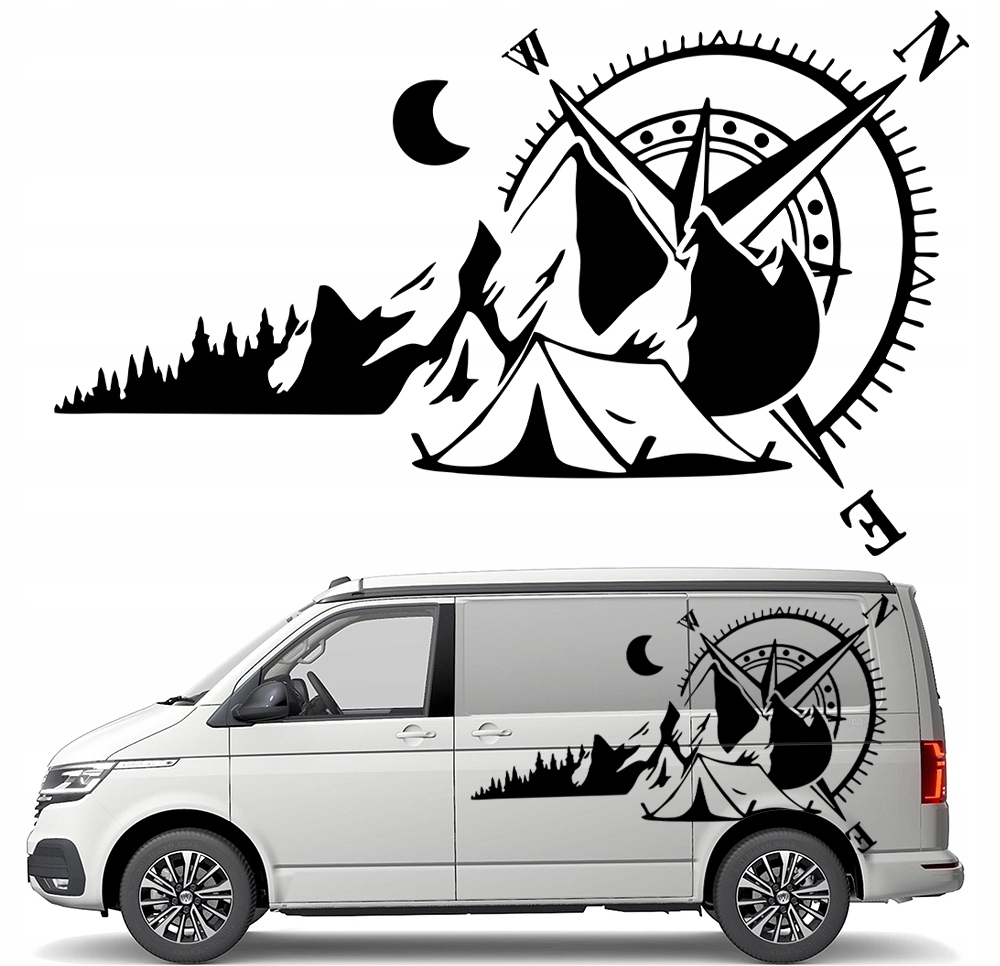 Samolepka Grafika na karavan Kompas Růže Větrů Camping 90x151