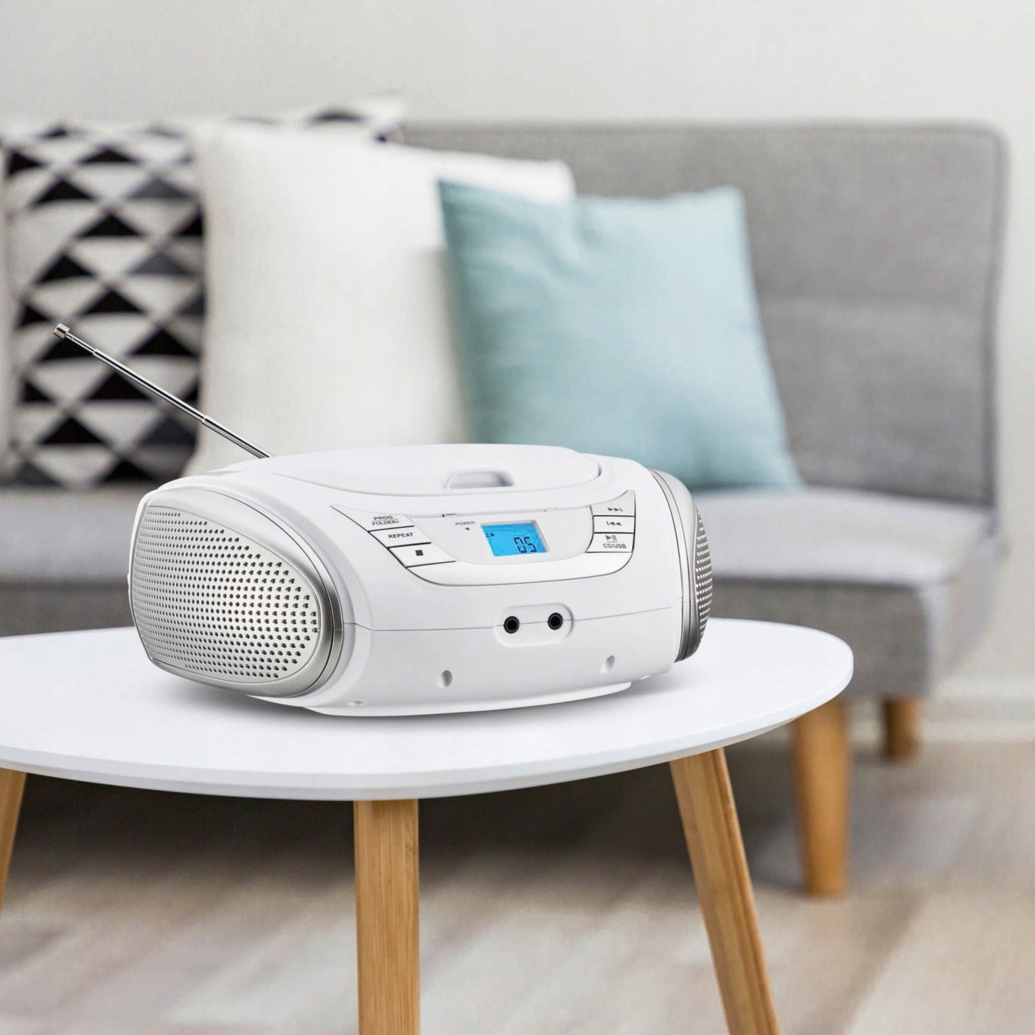 BOOMBOX PRZENOŚNE RADIO FM CD MP3 USB AUX IN WYJŚCIE SŁUCHAWKOWE Stan opakowania oryginalne