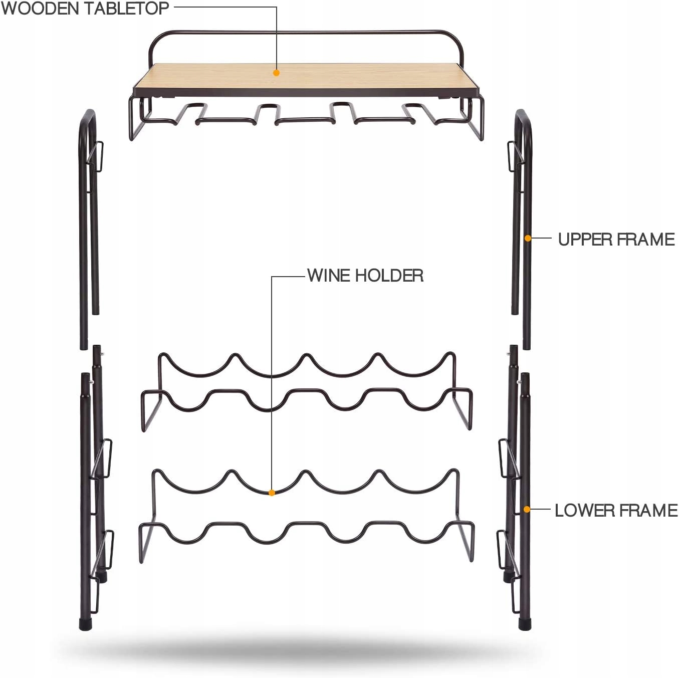REGAŁ STOJAK NA WINO, 8 BUTELEK I KIELISZKÓW Waga 2 kg