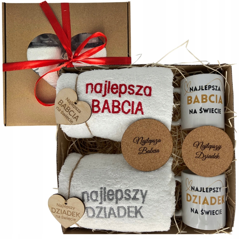 Zestaw Kosz Prezentowy Na Dzień Babci I Dziadka 2x Kubek Ręcznik XL