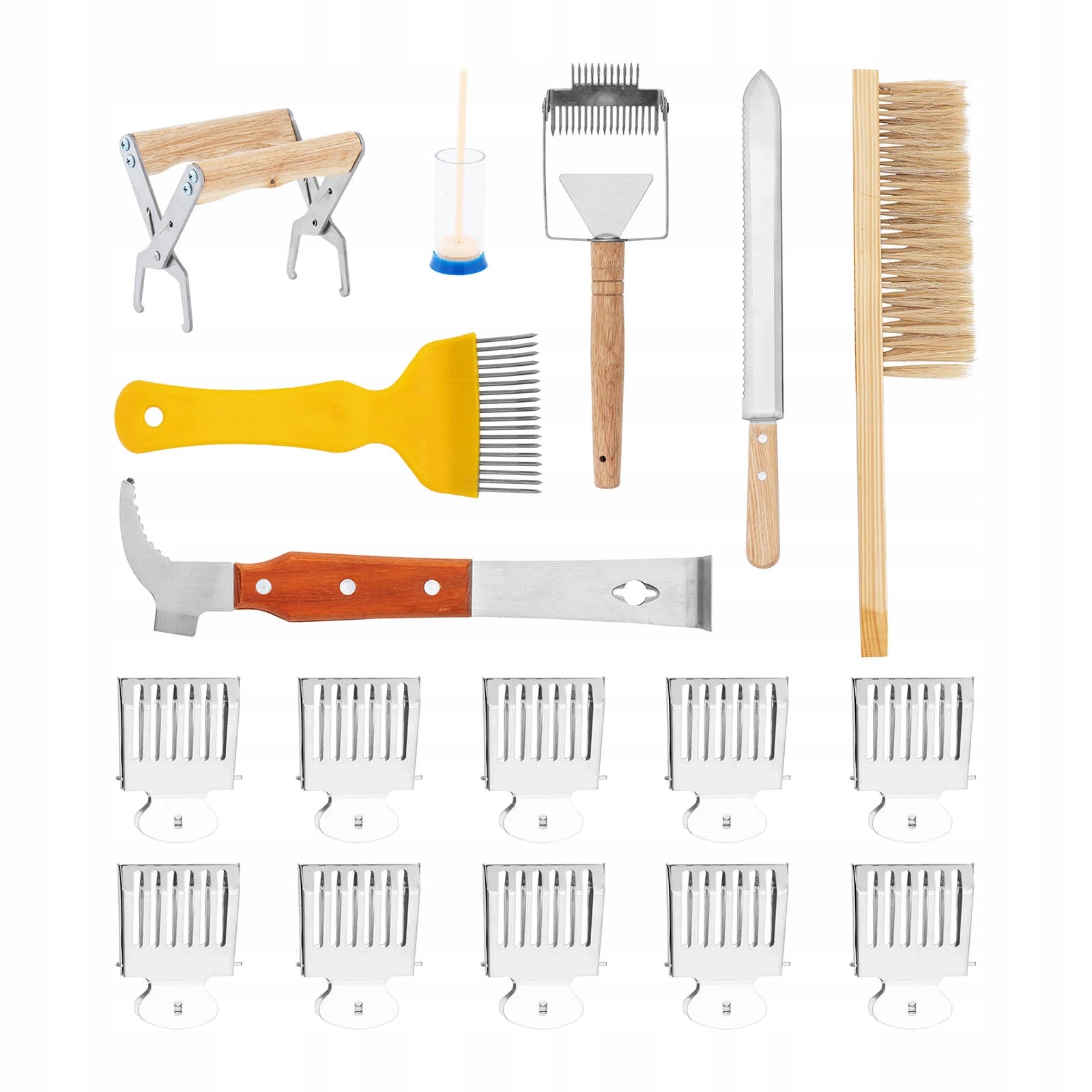 Sada včelárskych nástrojov dláto zmeták uchopovač 17 ks