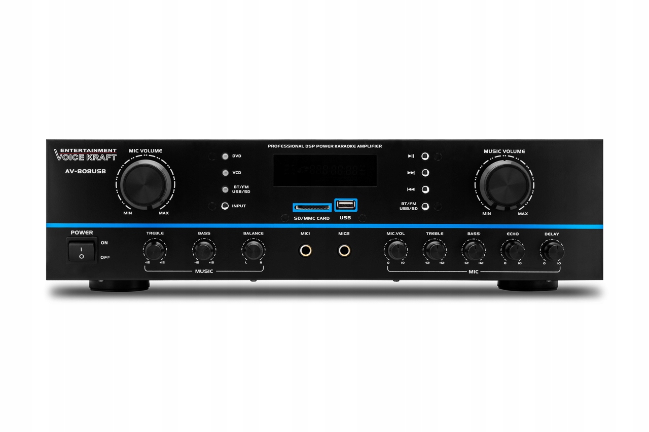 SOLIDNY WZMACNIACZ 5 KANAŁOWY USB BT MP3 RADIO TV Model AV 808