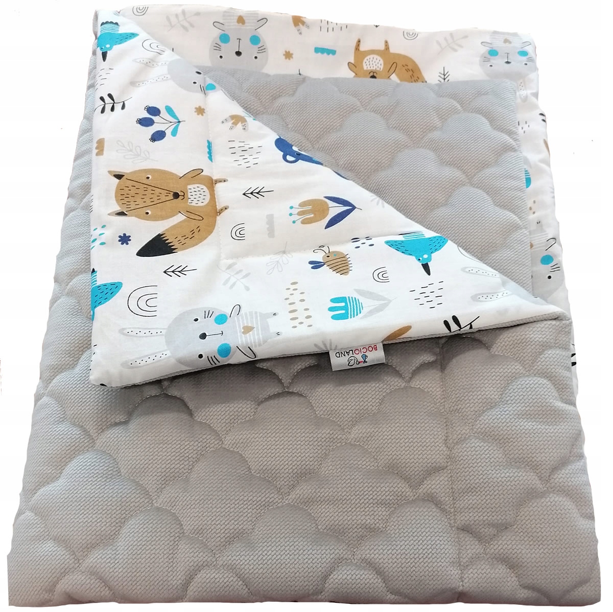 Kocyk NIEMOWLĘCY VELVET Premium 70x93 szary z poduszką leśne zwierzęta Szerokość kołdry 70 cm