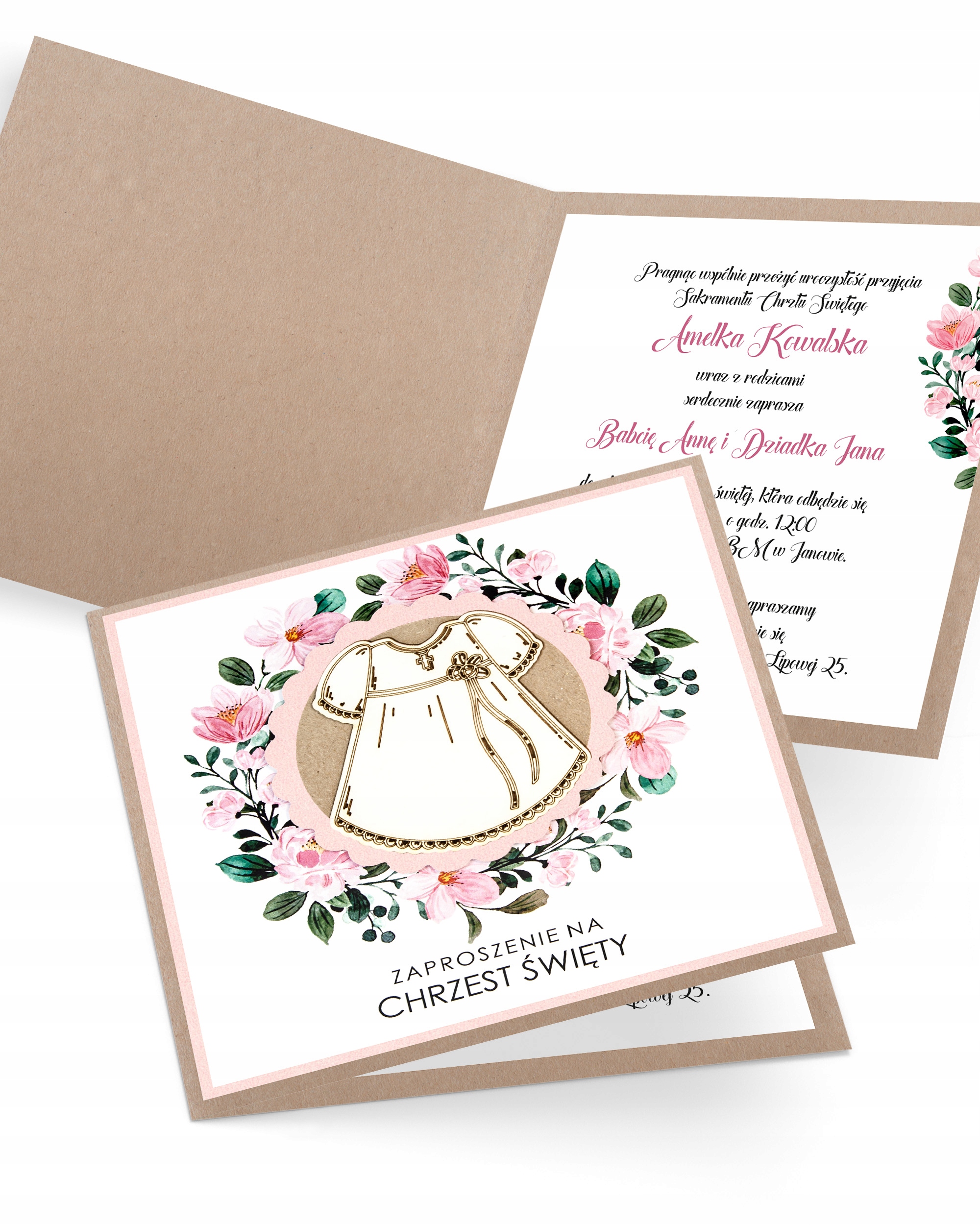 Zaproszenie na chrzest personalizowane z kopertą „Pinkcolada Dress”