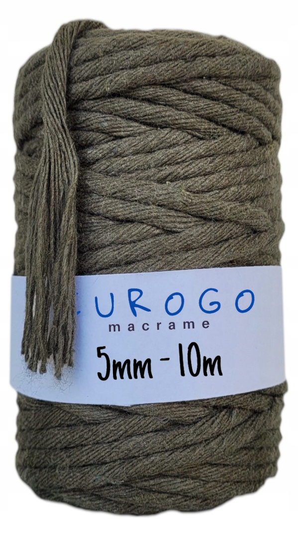 Sznurek do Makramy Bawełniany Skręcany Ekologiczny Eko Khaki 10m 5mm