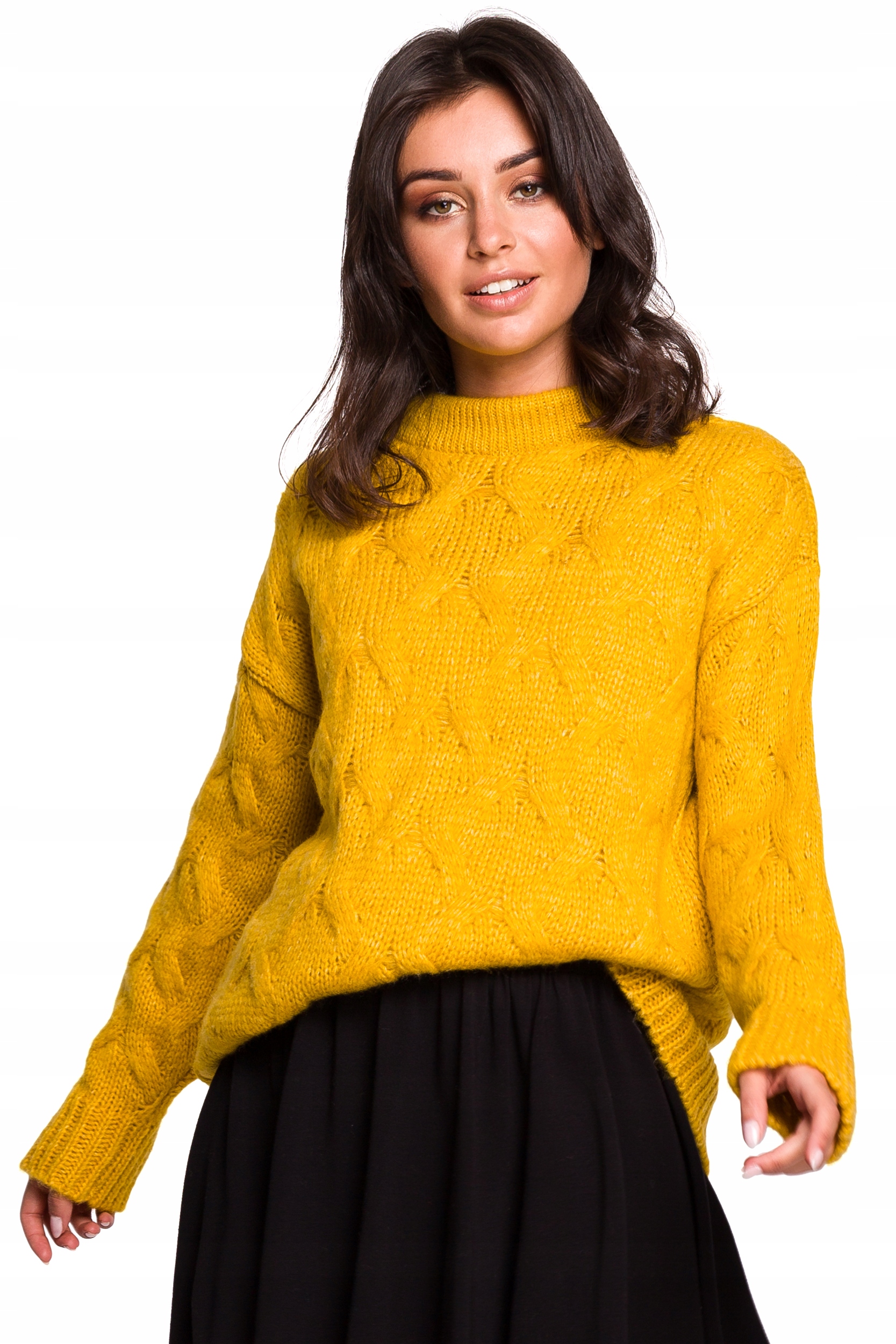 

BK038 Sweter ze splotem typu warkocz miodowy L/XL