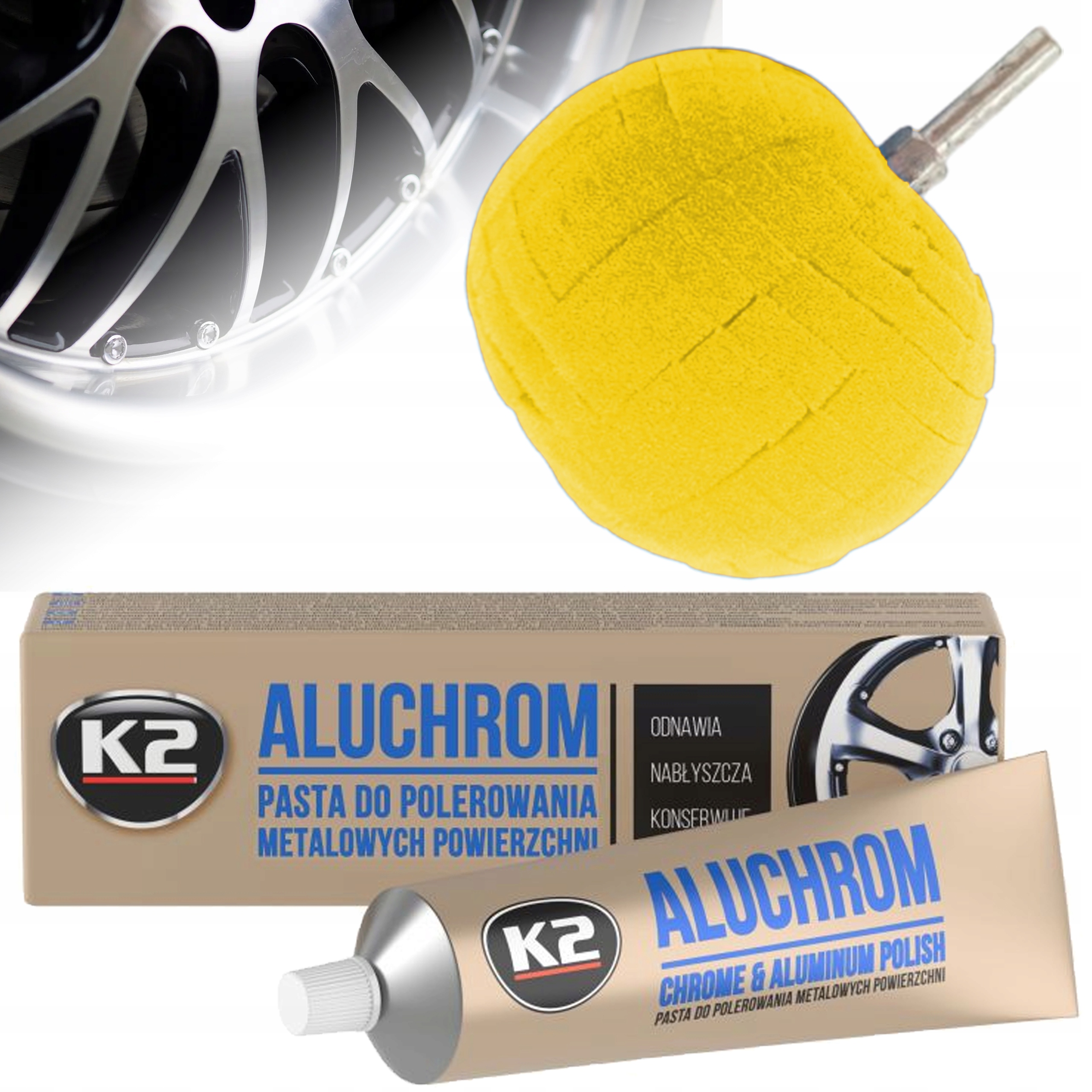 Zestaw K2 Do Polerowania Chromu Aluminium Kula Pad Polerski Twarda