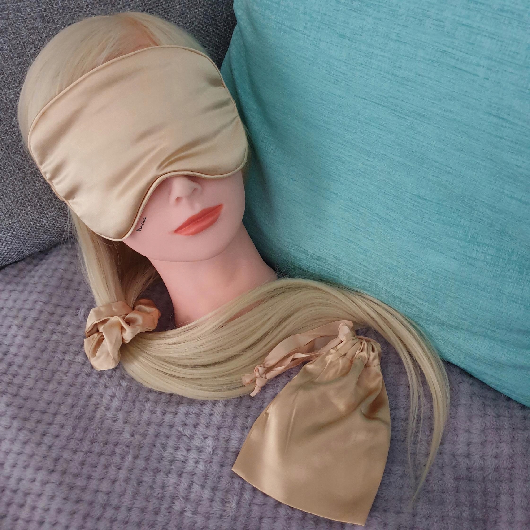 MASKA ZŁOTA DO SPANIA OPASKA NA OCZY SCRUNCHIE Marka Deni Carte