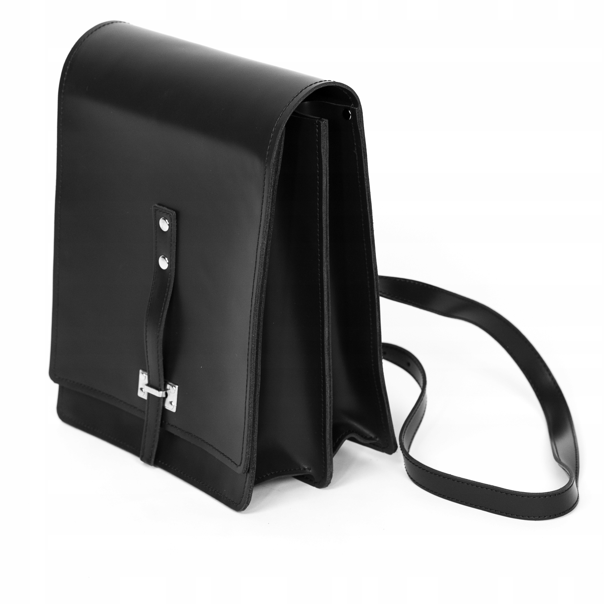 Tradycyjna Raportówka leśnika, wojskowa ze skóry naturalnej czarna