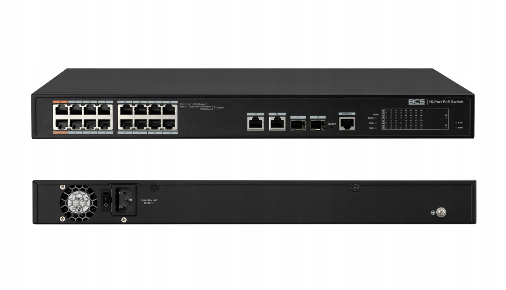 Switch PoE BCS-L-SP1602G-2SFP-M(2) 16xPoE, 2xUplink, 2xSFP, Spravovateľný