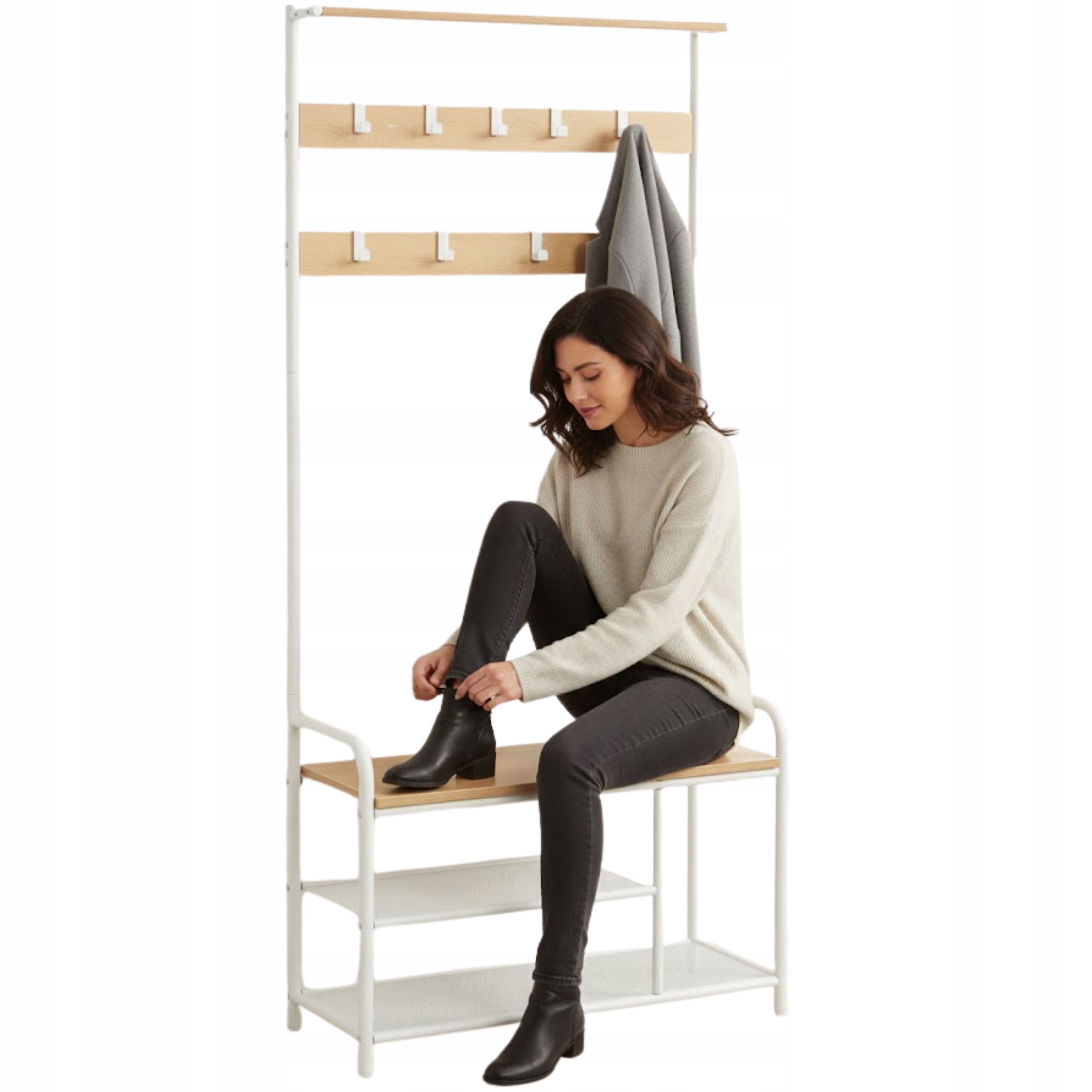 Stojanový vešiak s lavičkou do predsiene na topánky Regál Šatňa Háčiky