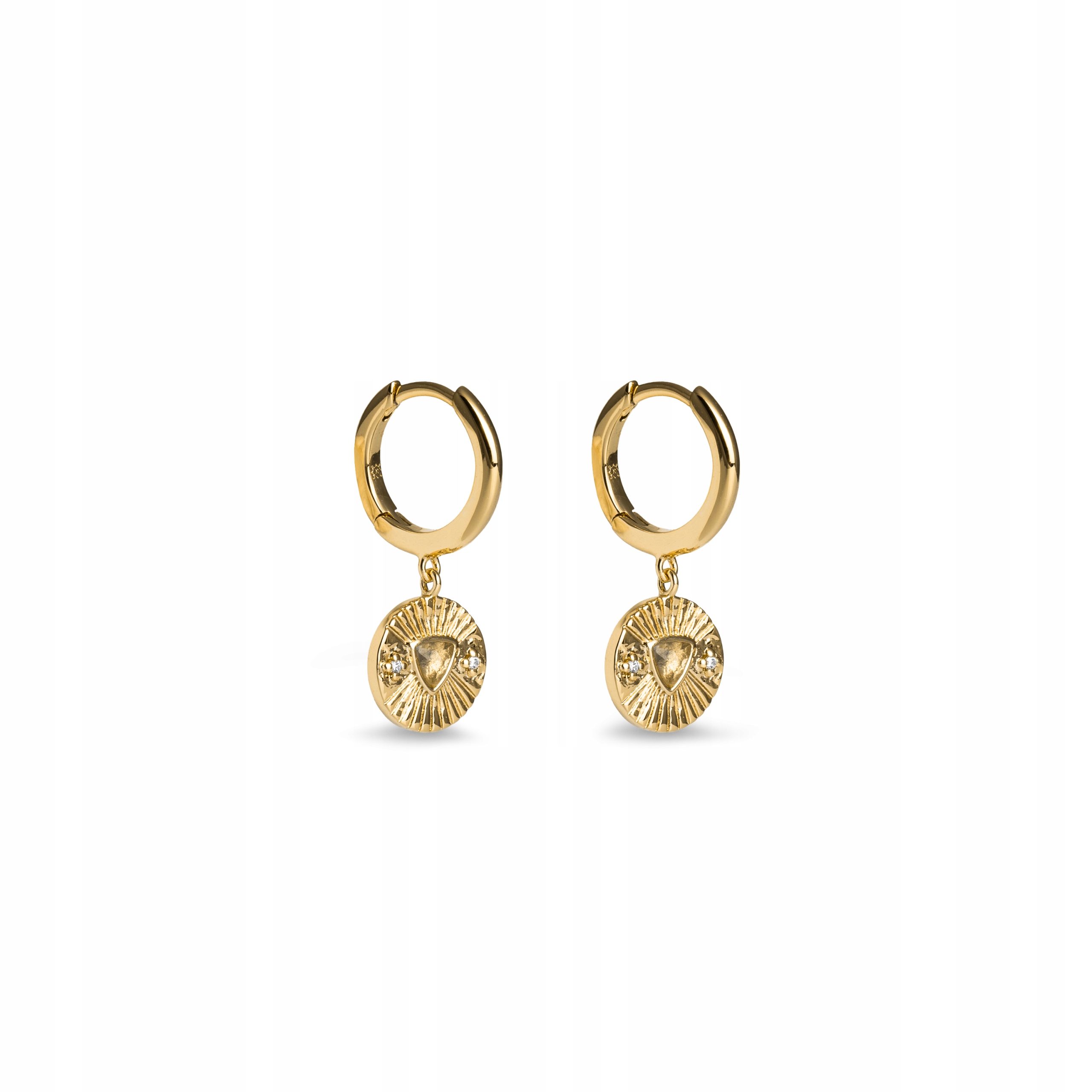 Kolczyki wiszące pozłacane Ania Kruk złote labradoryt cyrkonie mosiądz