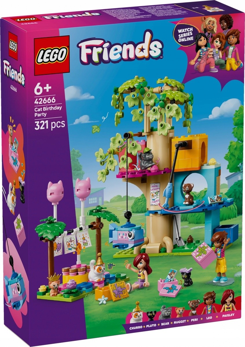 Lego stavebnice Friends 42666 Kočičí narozeninová oslava a domeček na stromě