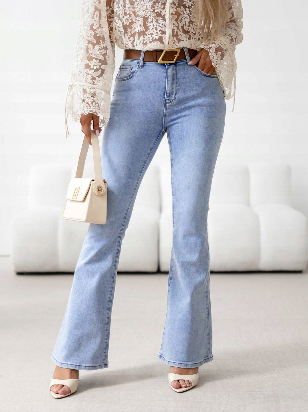 Damskie spodnie Premium dzwony jeans szeroka nogawka