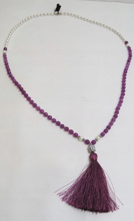 Naszyjnik z chwostem Handmade biało-fioletowy
