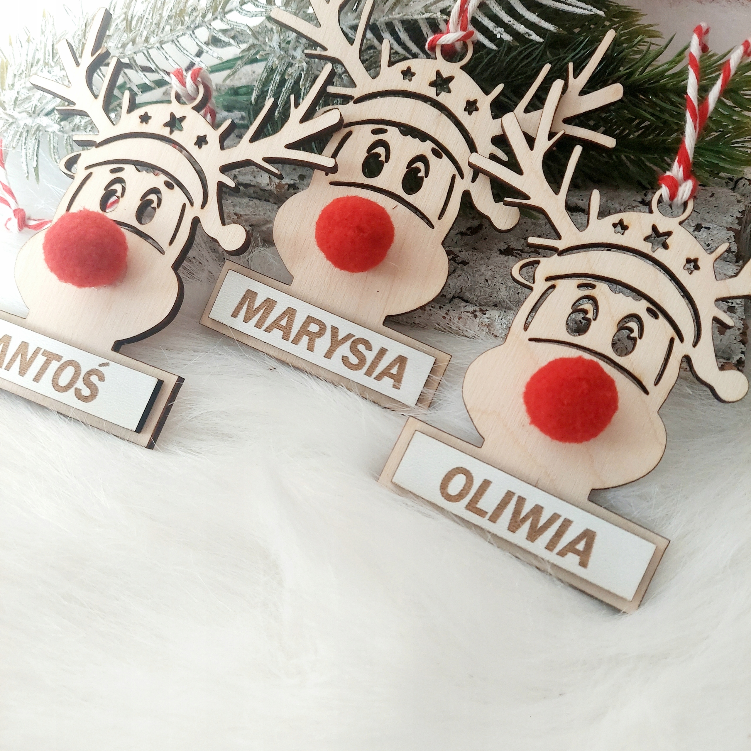 Drewniana bombka z grawerem TW0JE IMIĘ 10x11,5 cm RUDOLF Okazja upominek uniwersalny