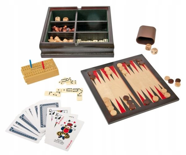 

Zestaw 6 Gier Szachy Karty Kości Domino Warcaby