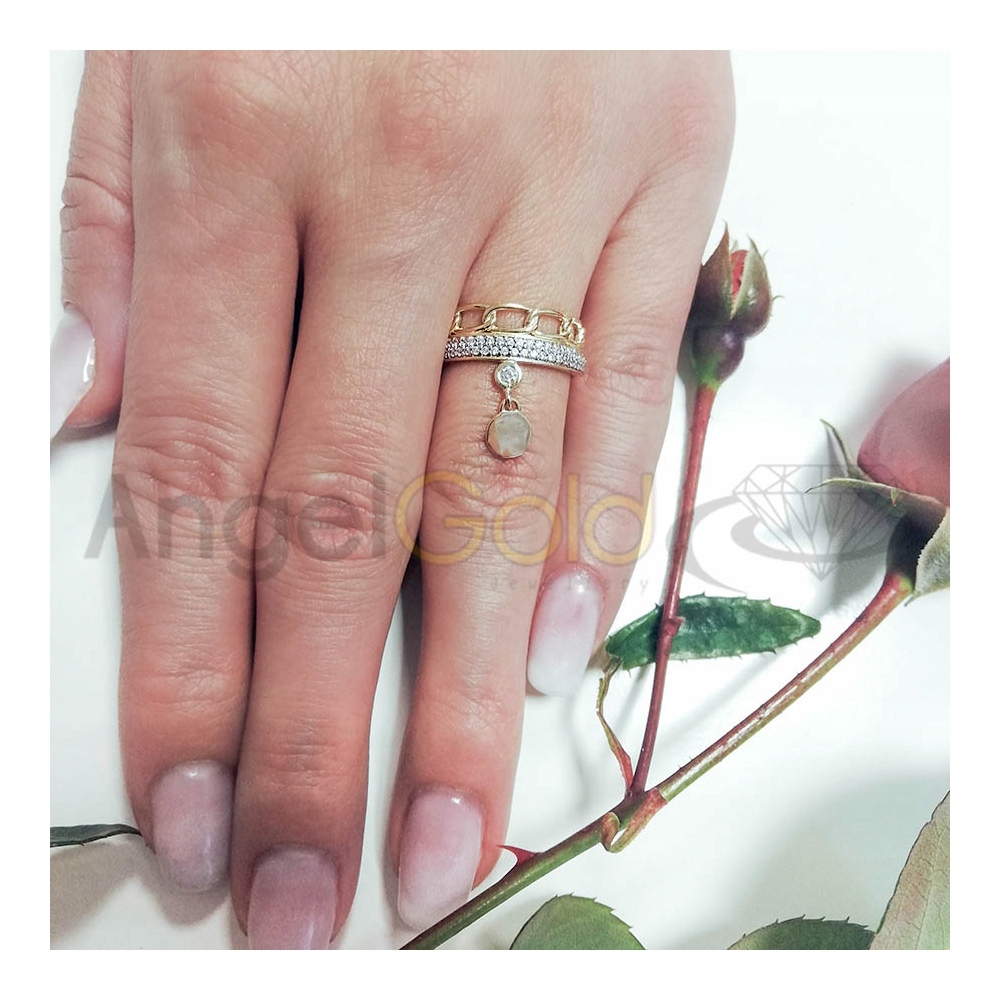 ZŁOTY PIERŚCIONEK Z RUCHOMĄ ZAWIESZKĄ KÓŁKO PR 585 Materiał złoto