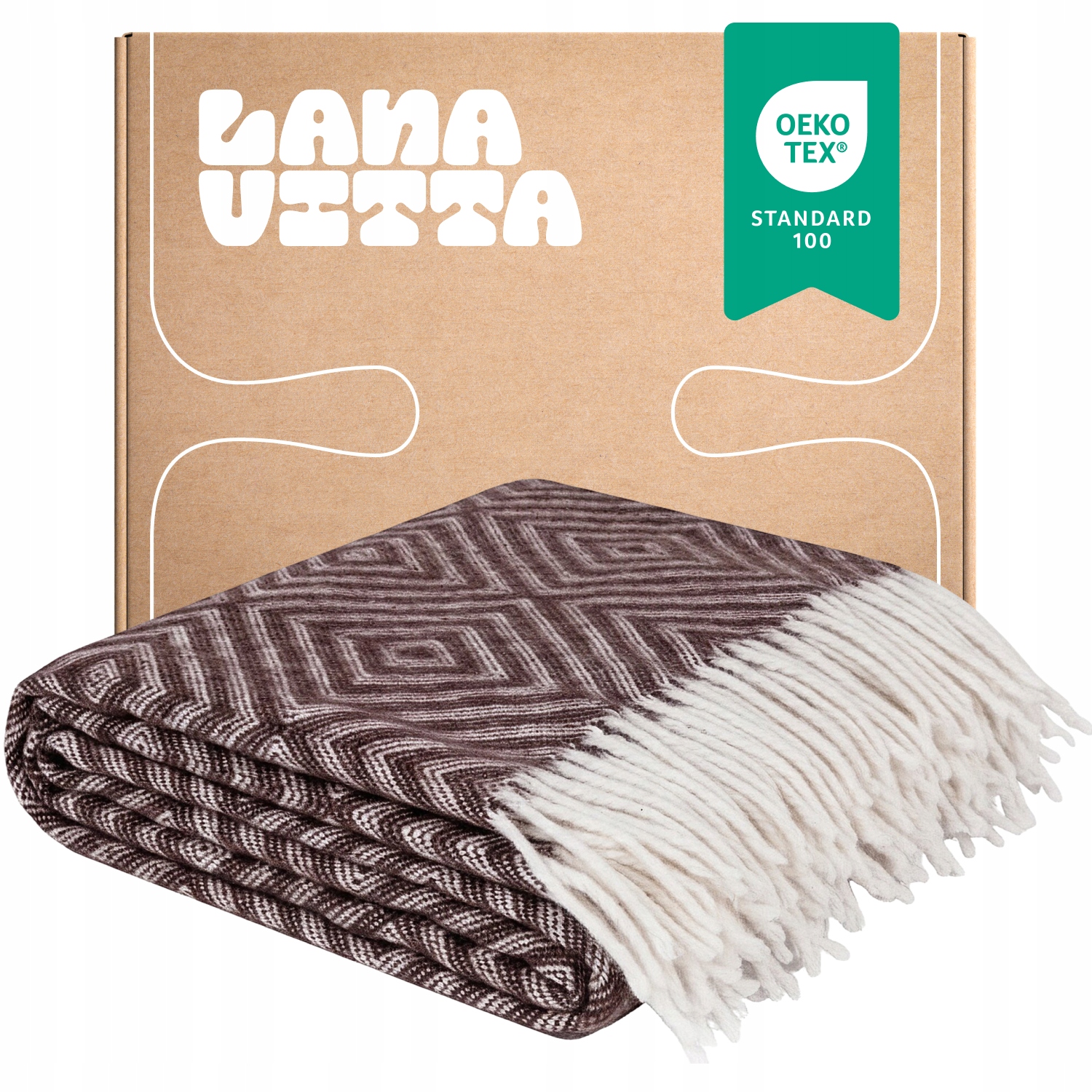 Polovlněná deka Romb Přehoz na postel Pled Tmavě hnědá 140 x 200 cm