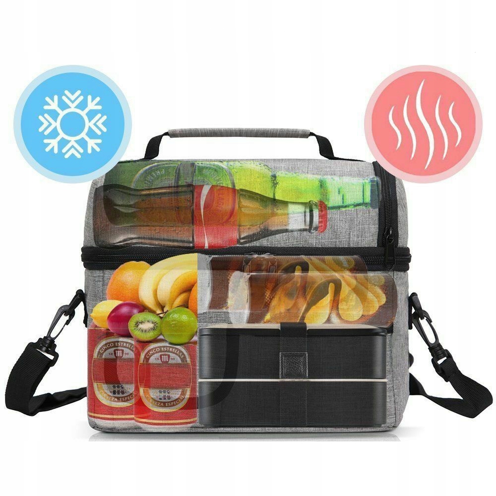 TORBA TERMICZNA IZOLACYJNA WODOODPORNA KUFEREK PASEK LUNCH BOX CZARNA 8 L Liczba komór 2