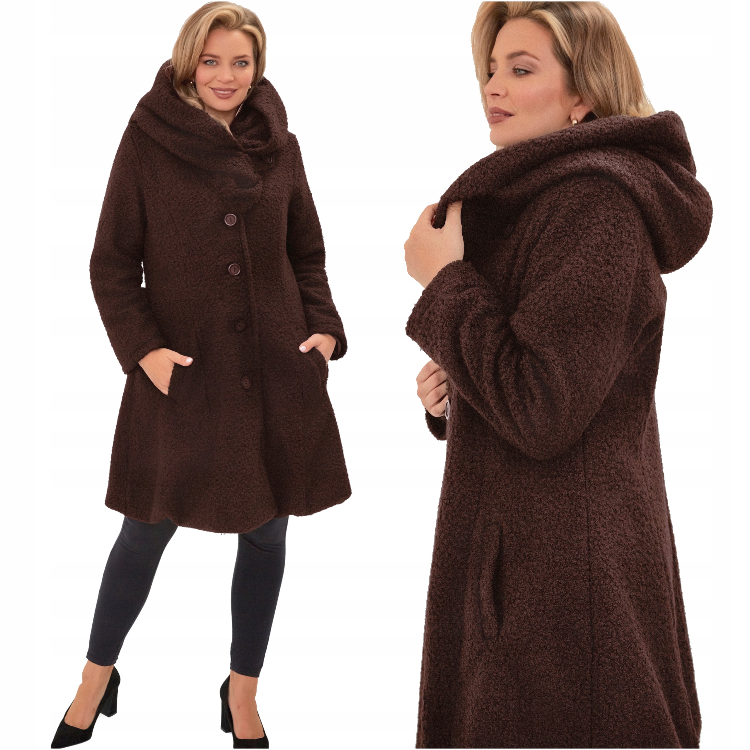 Dámský zimní kabát S Kapucí Teplý Podzimní Plus Size Hnědá