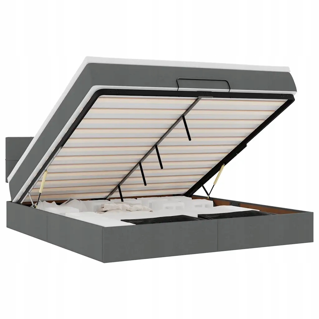 Otomana s matrací 203 x 160 cm, tmavě šedá s Led osvětlením a prostorem pro