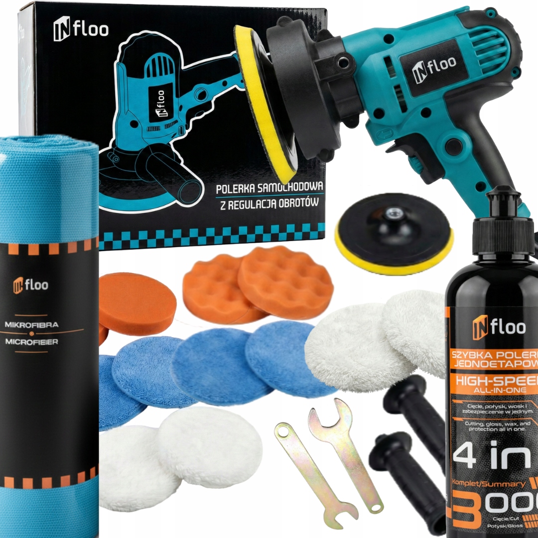 SZLIFIERKA POLERKA SAMOCHODOWA MASZYNA POLERSKA 600-3700OBR+ZESTAW POLERSKI