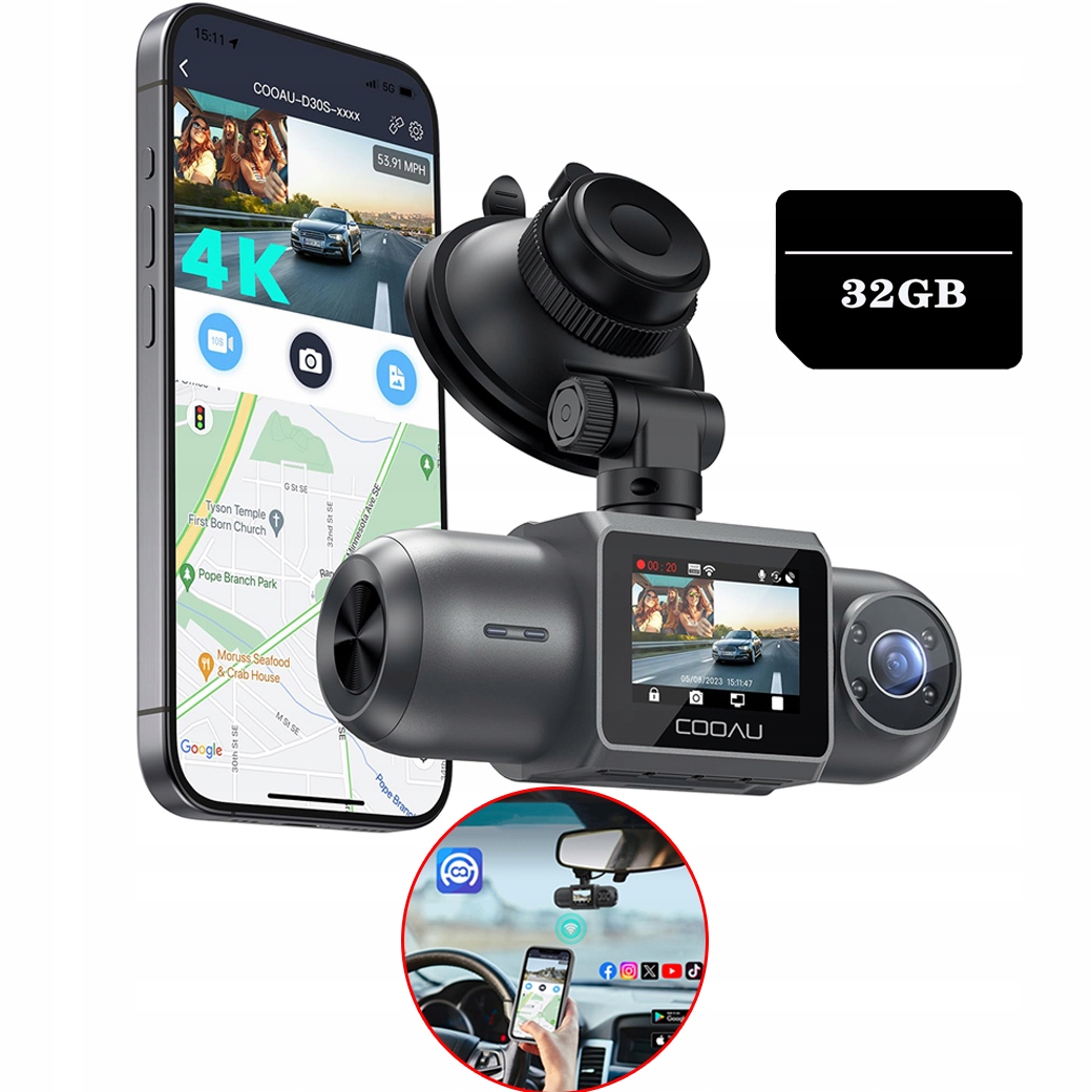 Automobilový Rekordér Professional 4K Wifi Gps S 32GB Zpětnou Kamerou