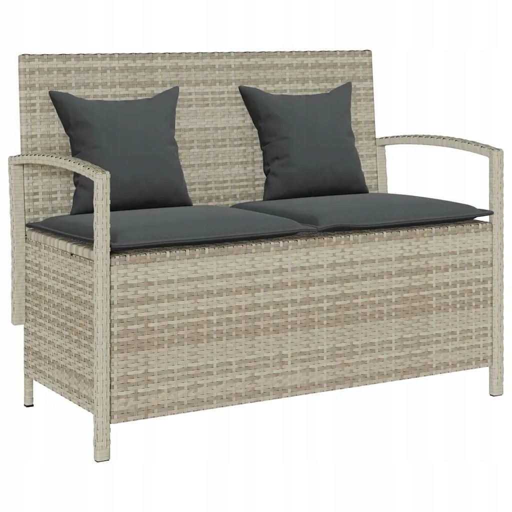 zahradní úložná lavice s světle šedá polyratanovým polštářem Šedá 4104216