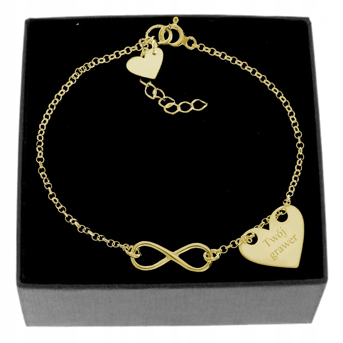 

Serce Infinity Bransoletka Grawer Srebro Złocone