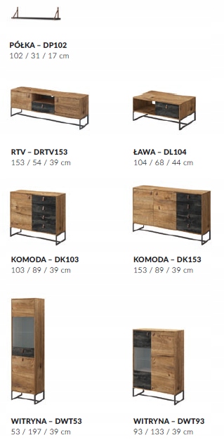 WITRYNA DWT93 DARK Dąb ribbeck/czarny Szerokość mebla 93 cm