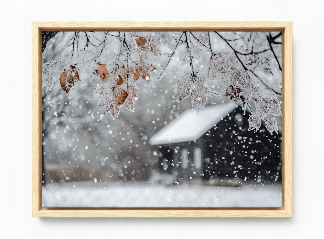 Obraz Rám Americká Krajina Dům Dřevo Zima Sníh Námraza Led Mráz 120x80