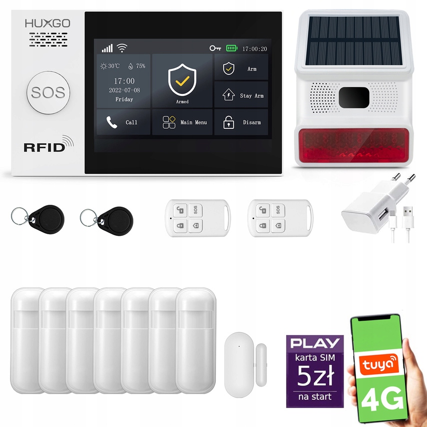 Alarm bezprzewodowy WiFi Gsm 4G, Tuya, zestaw alarmowy Huxgo HXA007 4G