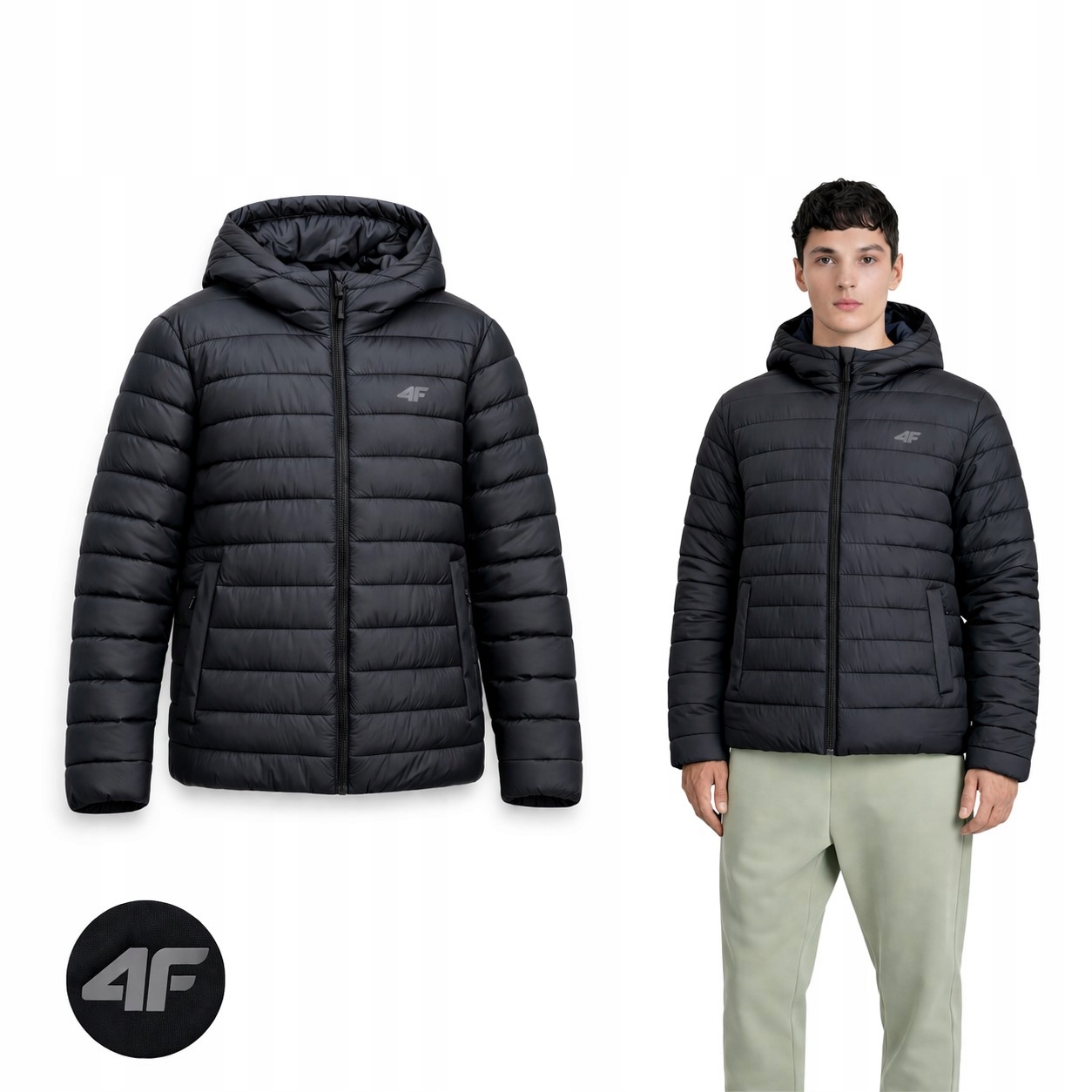 4F Kurtka Puchowa Czarna Pikowana Z Małym Logo XL