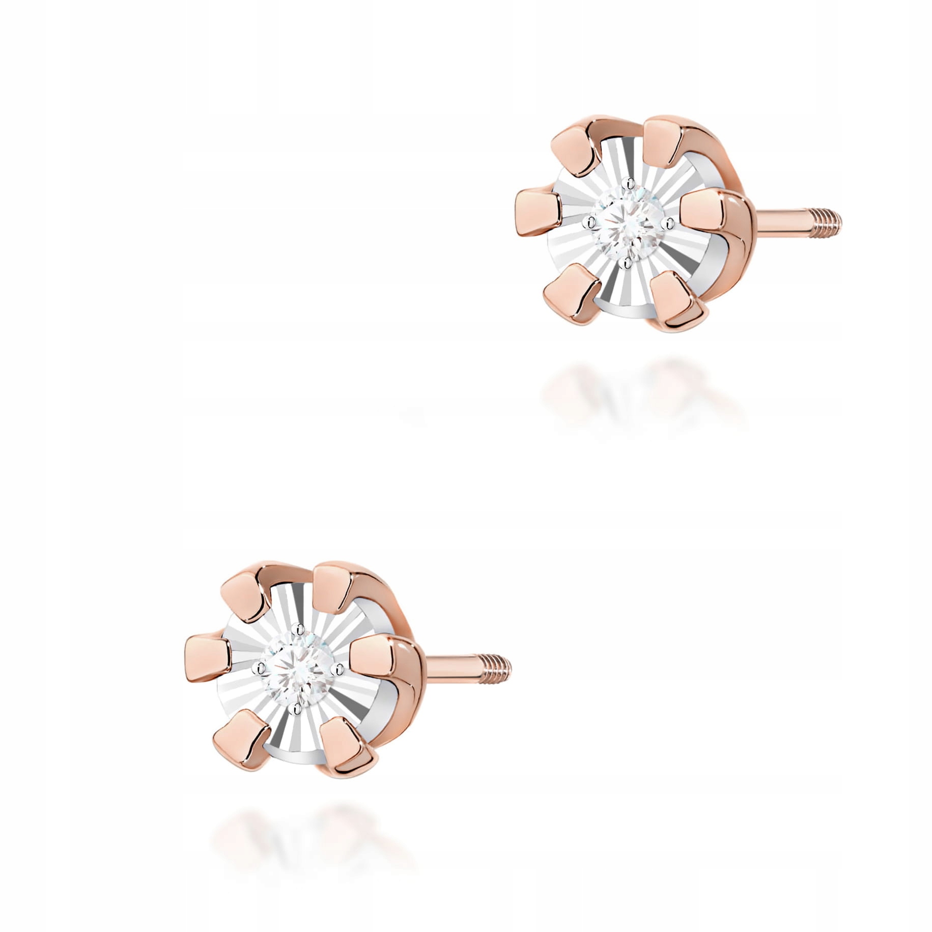 Náušnice z růžového zlata 585 s diamanty 2x0,0086 ct na šroubovací tyčinky