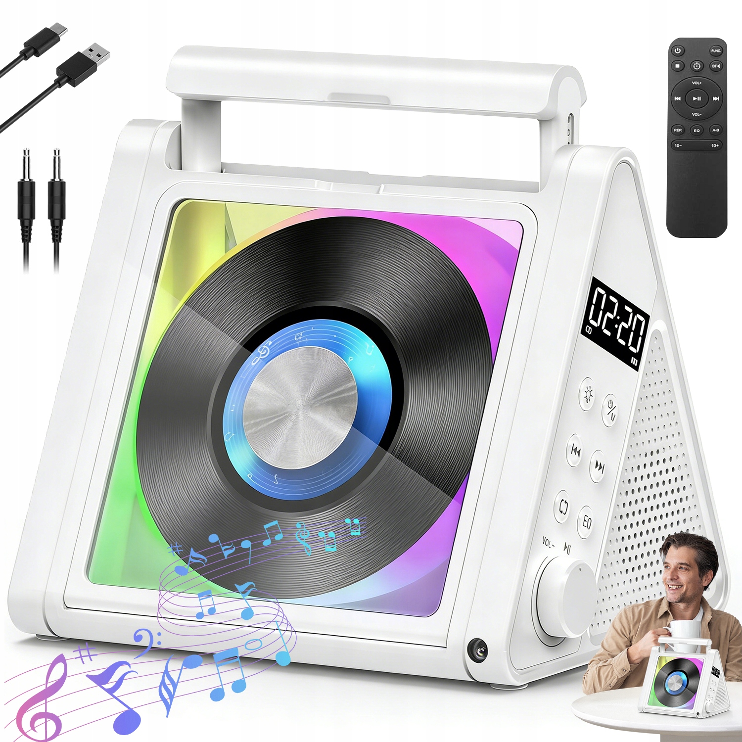 CD Přehrávač Bluetooth Rádio Fm Usb MP3 Aux 10W Hi-fi Stereo Dálkové Ovládání 5 Eq