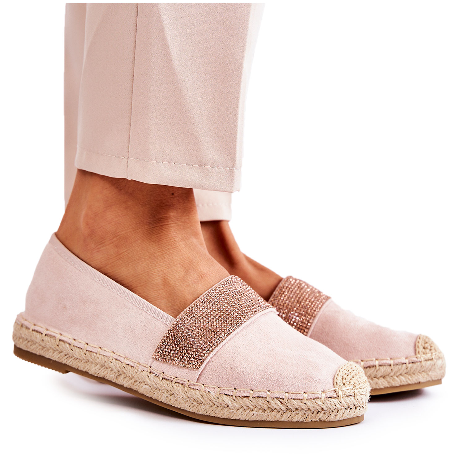 

Damskie Wsuwane Espadryle Z Cyrkoniami Różowe 41