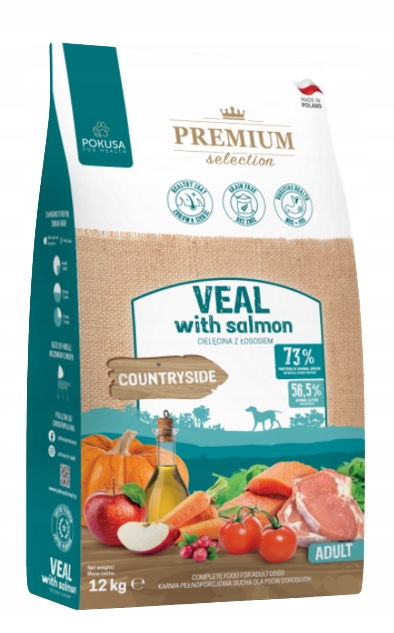 Pokusa Karma dla Psa Premium Salmon Cielęcina Łosoś Sucha 12kg