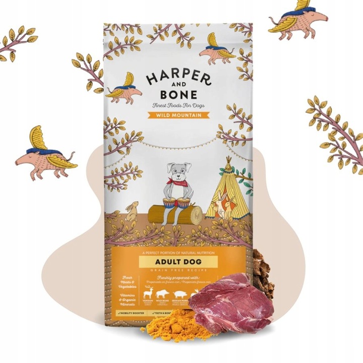 Levně Harper and Bone krmivo pro psa 51% Maso Vepř Losos Divoký králík Vaře 12kg