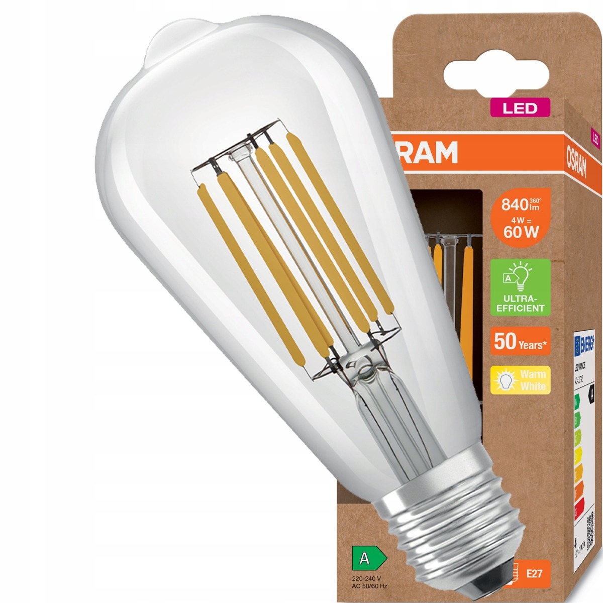 Żarówka LED E27 ST64 4W = 60W 3000K 210lm/W OSRAM