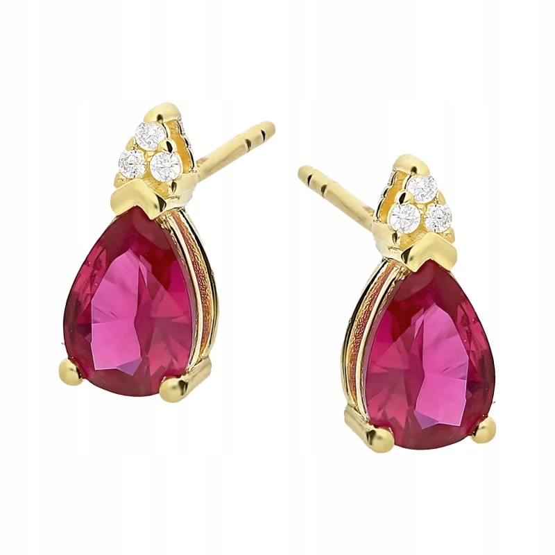Zlaté náušnice 585 elegantní kapky s červenými zirkony jako dárek 1.6