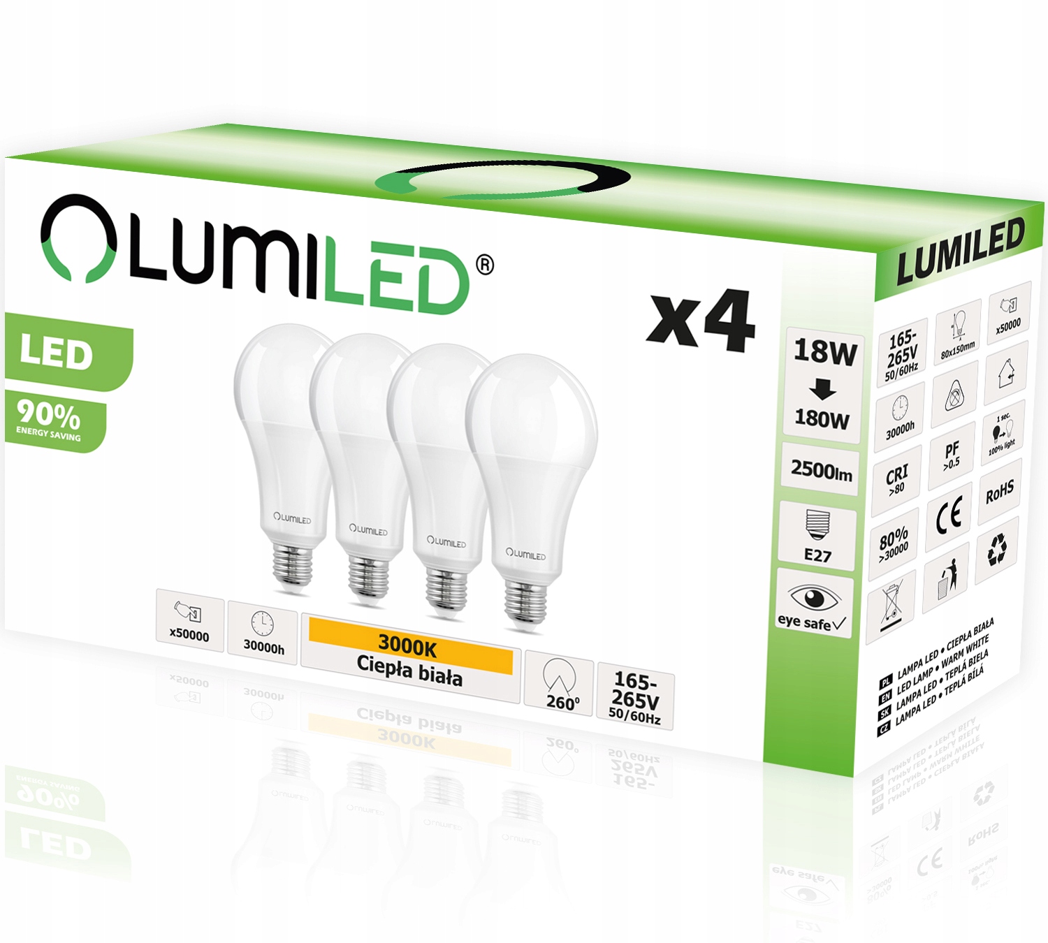 

4x Żarówka Led E27 18W 180W 2500lm Lumiled 3000K