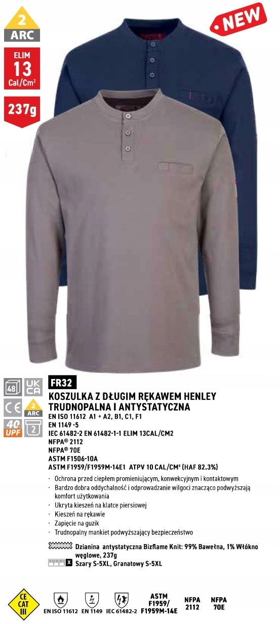 PORTWEST KOSZULKA SPAWALNICZA TRUDNOPALNA GRAY FR 32 Model FR33