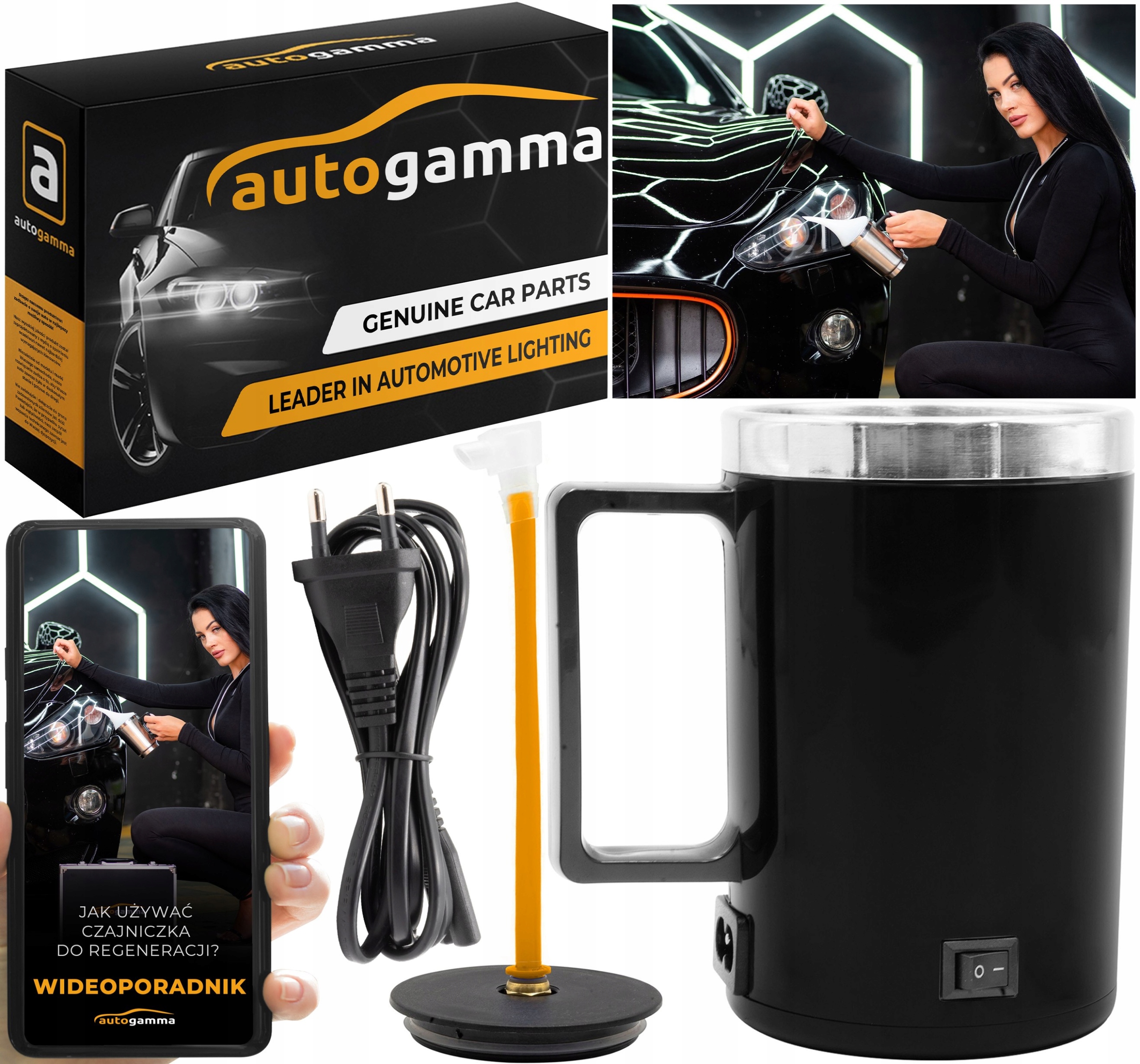 Czajniczek do regeneracji renowacji reflektorów lamp Czarny zestaw